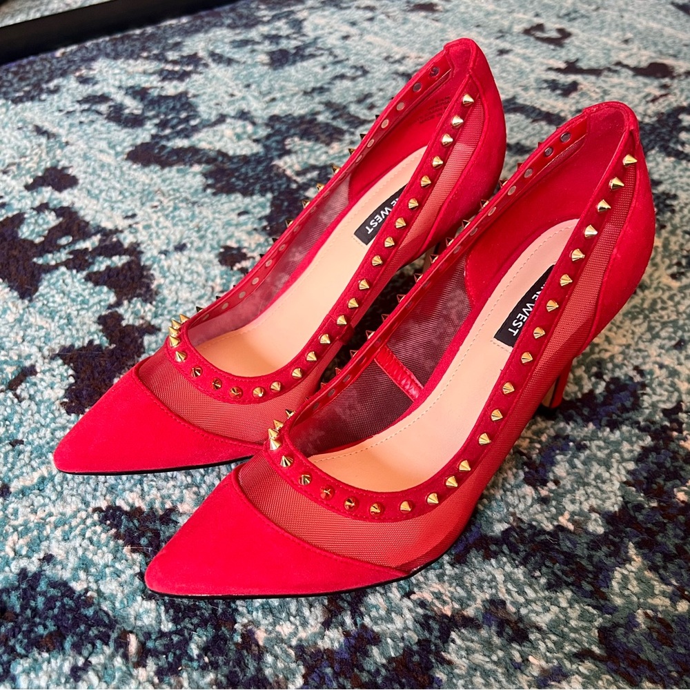 Nine West red stilettos with spikes, 8.5